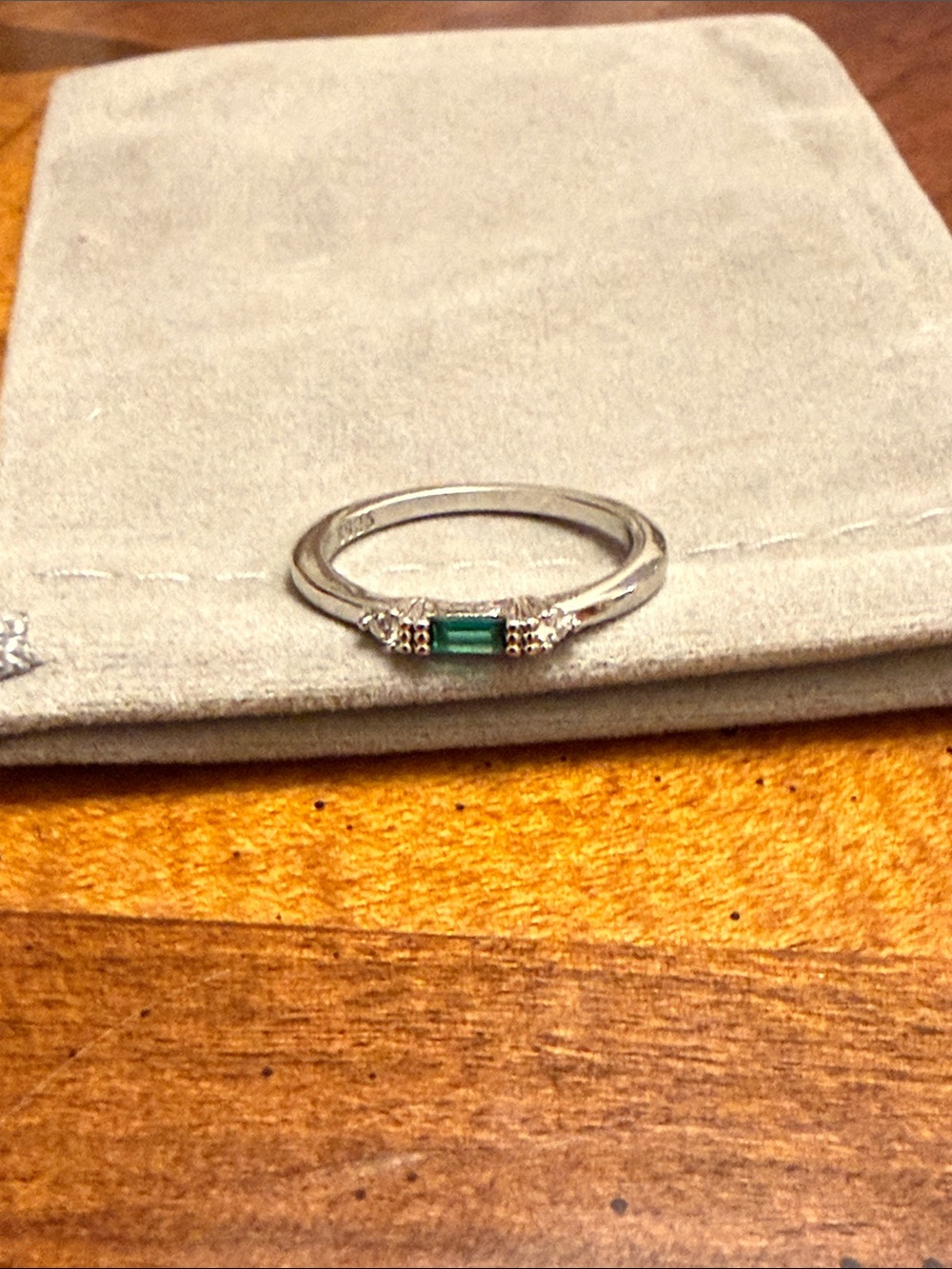 Sterling Silver Emerald-Color Baguette Stackable Ring